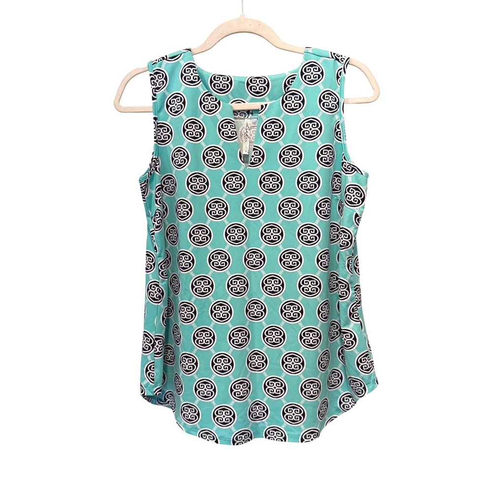 Lulu-B Women's Medium Sleeveless Stretch Tank Top Turquoise Geometric Print SPF
